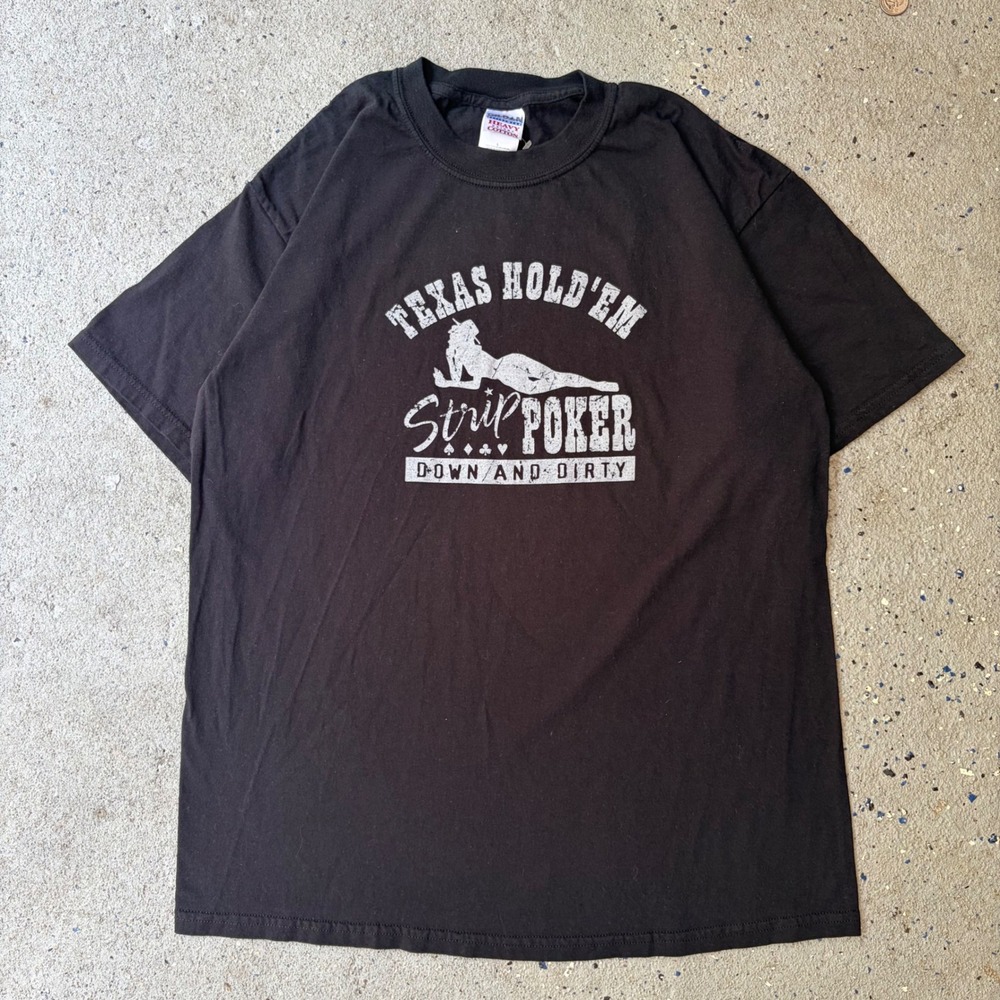 Gildan Texas Holdem Strip Poker Down and Dirty Graphic T-Shirt Black Large